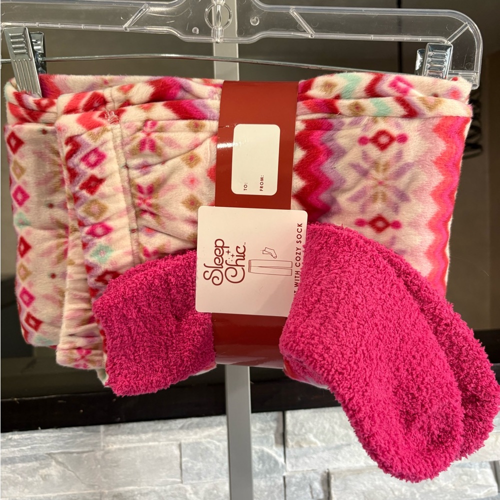 NWT. Sleep Chic Cozy Fleece Pajama Set with Hot Pink Socks